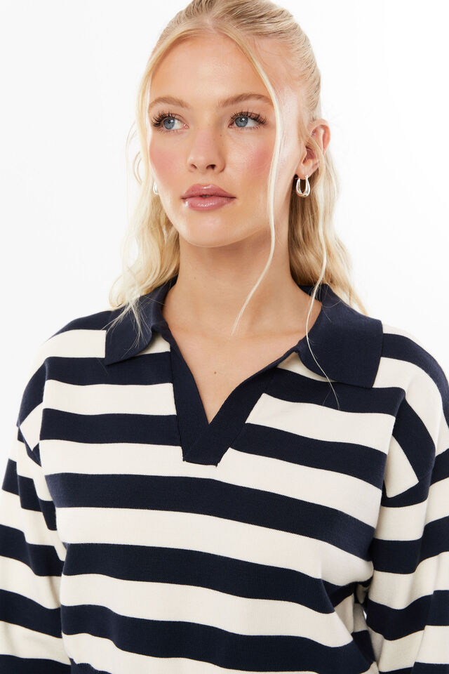 Blair Cropped Rugby Knit Jumper, NAVY STRIPE