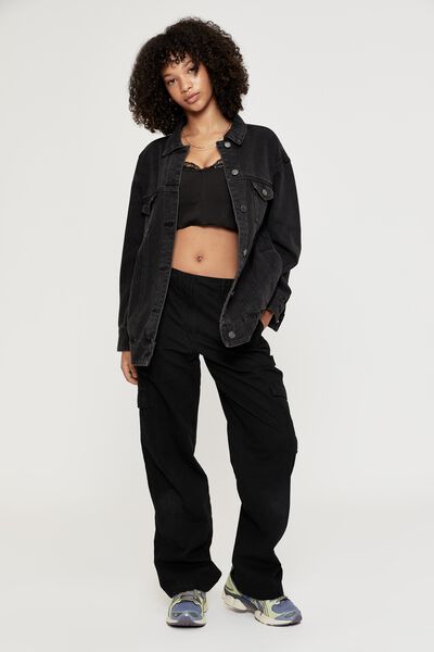 Liana Oversized Denim Jacket, WASHED BLACK