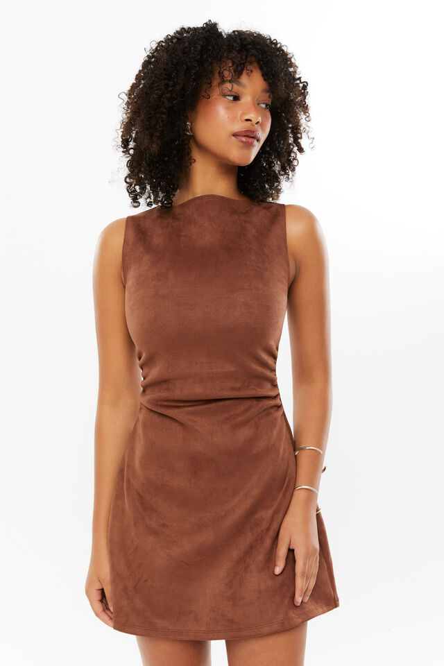 Shop Formal Dress - Maya A-Line Faux Suede Mini Dress third image