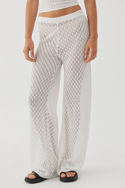 Mischa Crochet Wide Leg Pant, WHITE