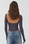 Luxe Backless Long Sleeve Bodysuit, GUNMETAL - alternate image 4