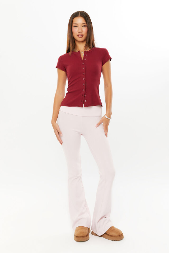 Lexy Rib Button Through Tee, CHERRY RIPE