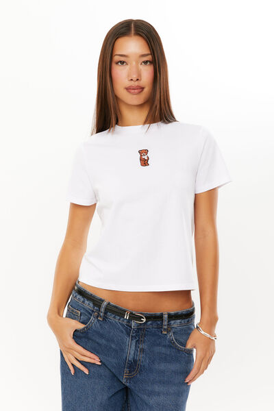 Everyday Graphic Tee, WHITE/EMBROIDERED TEDDY