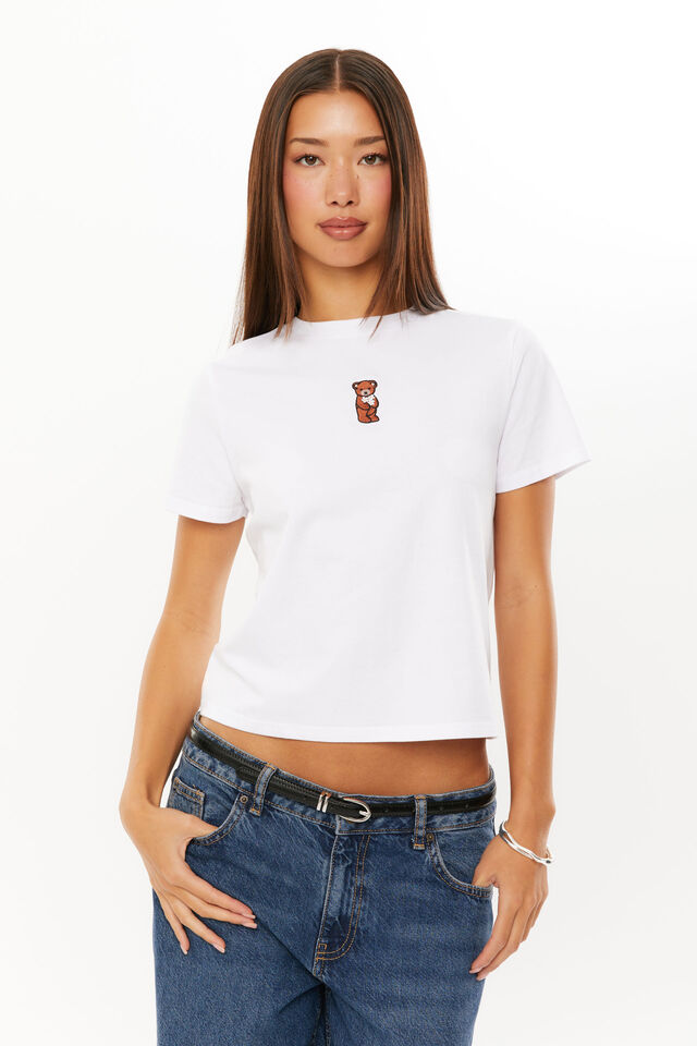 Embroidered Teddy Graphic Tee, WHITE/EMBROIDERED TEDDY