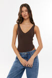 Luxe V Neck Bodysuit, ESPRESSO BROWN - alternate image 1