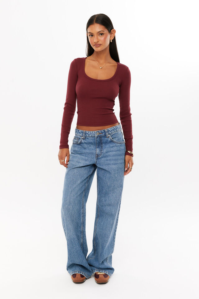 Riri Scoop Neck Long Sleeve, DARK PLUM