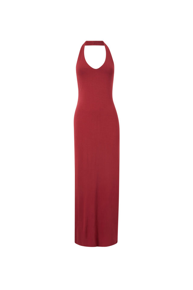 Soft Halter Maxi Dress, DEEP CHERRY