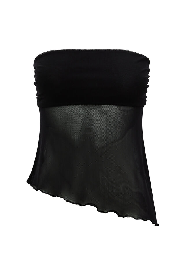 Sara Strapless Mesh Top, BLACK