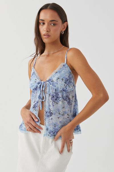 Wendy Tie Front Cami, MONA FLORAL PERIWINKLE