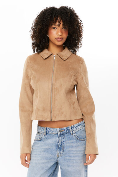 Hailey Faux Suede Jacket, TAUPE