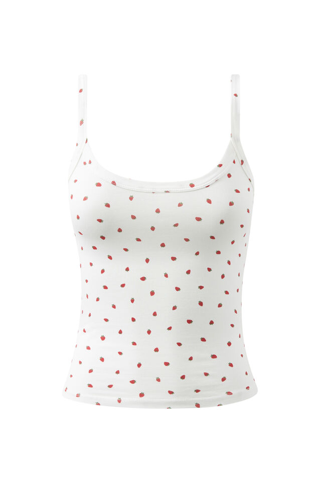Kiki Scoop Neck Tank, STRAWBERRIES WHITE