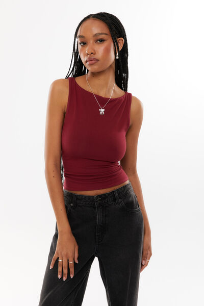 Soft Boat Neck Top, DEEP CHERRY