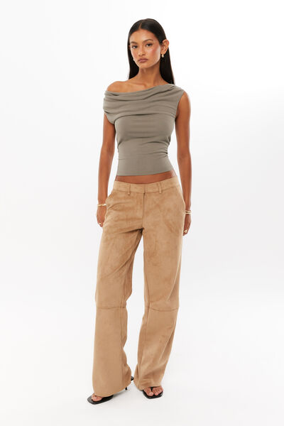 Ebony Faux Suede Pant, TAUPE