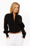 Daisy Zip Through Knit Bomber, BLACK - alternate image 1
