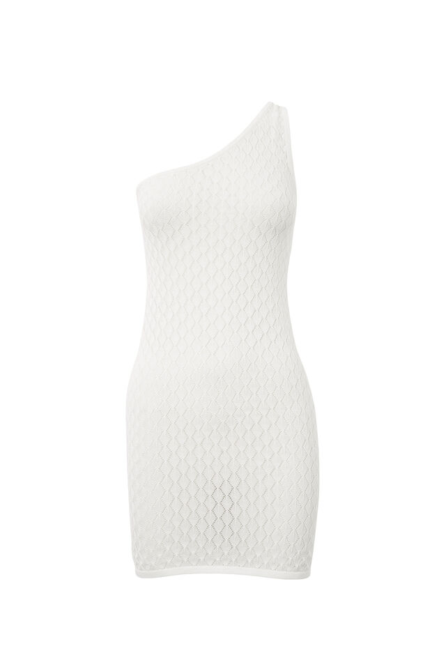 Gwen Crochet One Shoulder Dress, WHITE