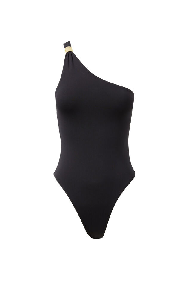 Luxe Jessica One Shoulder Bodysuit, BLACK