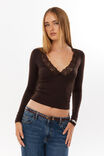 Luxe Georgia Long Sleeve Top, DEEP CHOC - alternate image 4