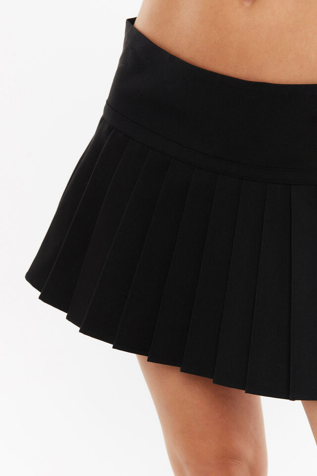 Raven Pleated Mini Skirt, BLACK