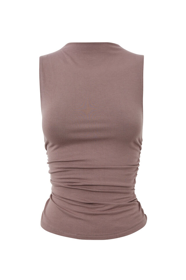 Soft Ruched Tank, BROWN CAROB