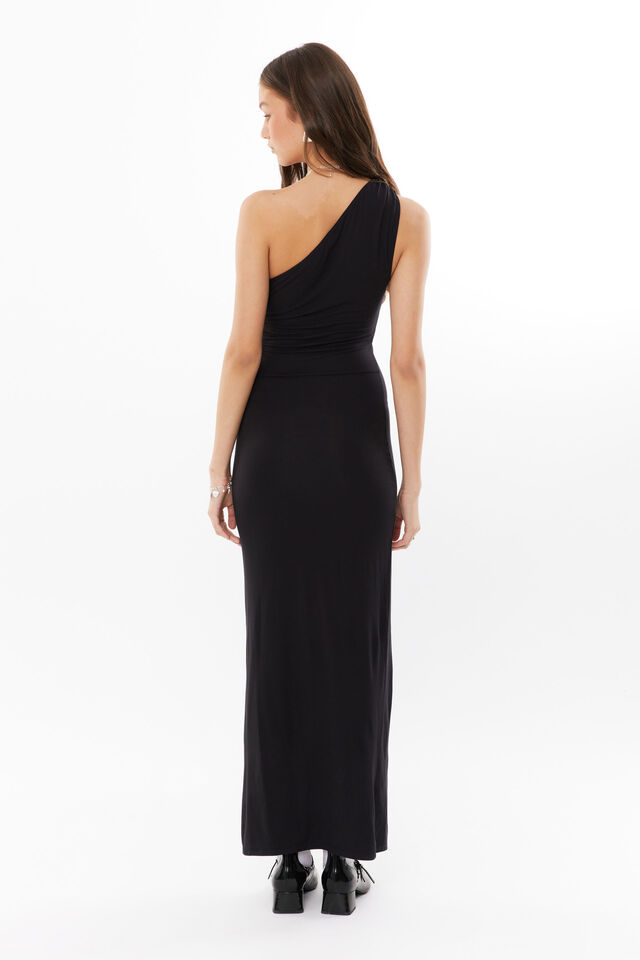 Soft One Shoulder Maxi Dress, BLACK