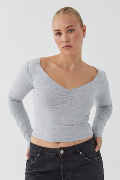 Audrey Long Sleeve Top, SILVER GREY MARLE