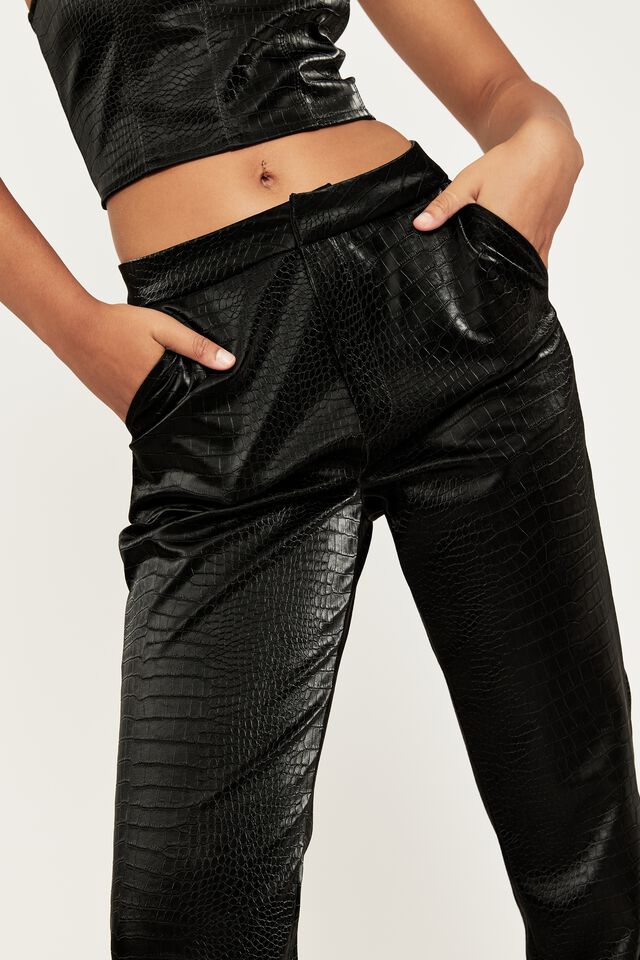 Terra Vegan Leather Textured Pant, BLACK