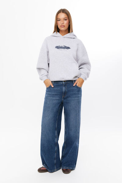 Ella Oversized Fleece Hoodie, GREY MARLE/PASSENGER PRINCESS