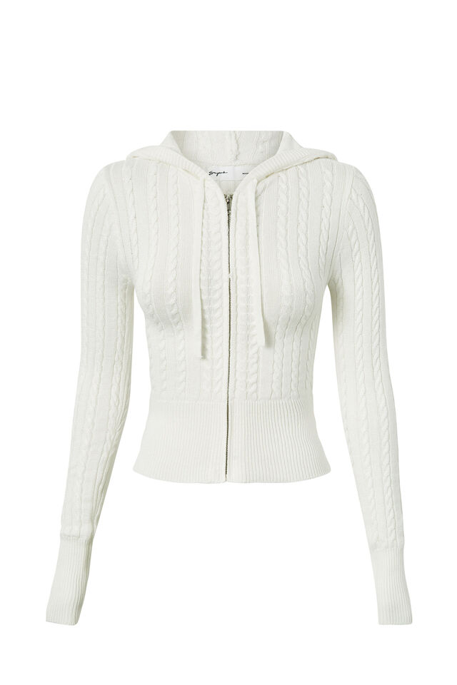 Starlette Zip Through Cable Knit, SUMMER WHITE