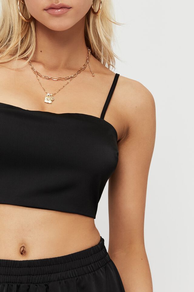 Sally Fitted Crop Top, BLACK