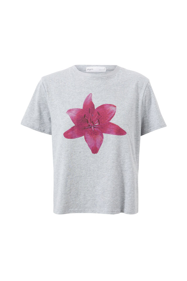 Pink Lily Graphic Tee, GREY MARLE/PINK LILY