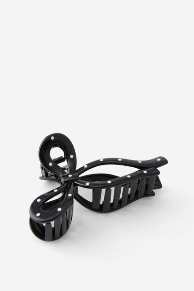 Single Hair Claw, BLACK POLKA DOT/BOW