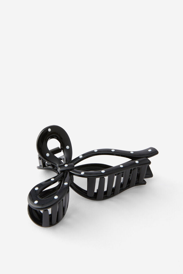 Single Hair Claw, BLACK POLKA DOT/BOW