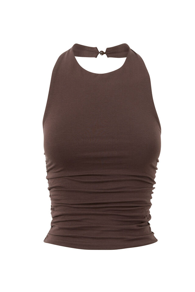 Kristi Ruched Halter Top, CHOC ECLAIR