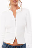 Shelby Zip Through Crew Neck Jumper, WINTER WHITE - alternate image 4