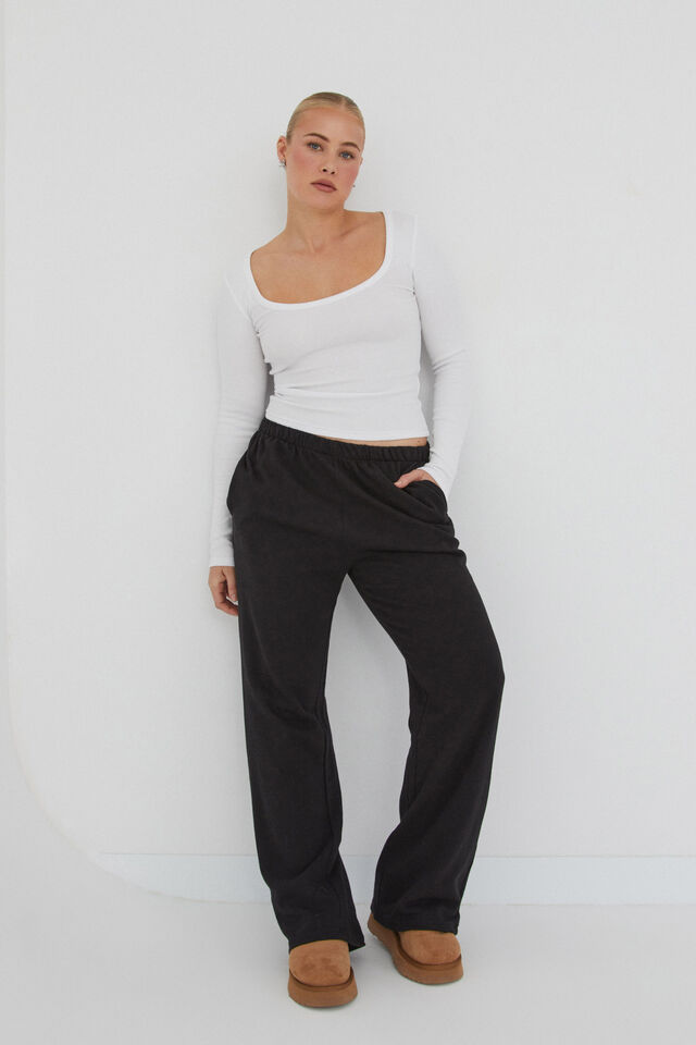 Relaxed Wide Leg Track Pant, BLACK