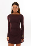 Super Smooth Long Sleeve Mini Dress, CHOC CHERRY - alternate image 4