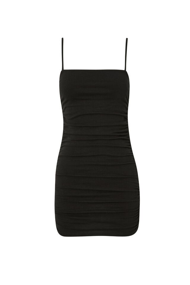 Cleo Ruched Mini Dress, BLACK