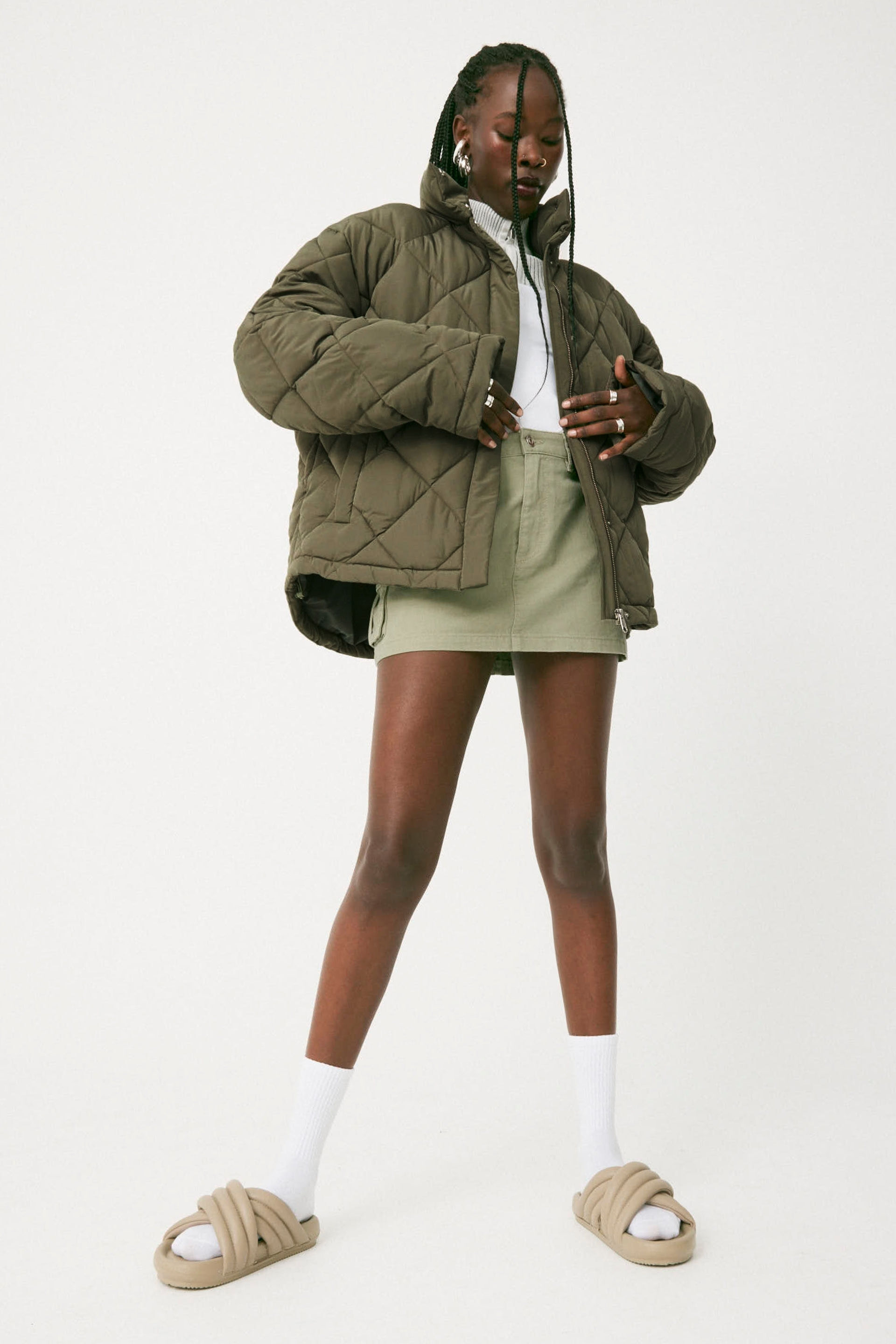 Green quilted puffer jacket top