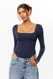 Luxe Square Neck Long Sleeve Bodysuit, NAVY LEAGUE - alternate image 2