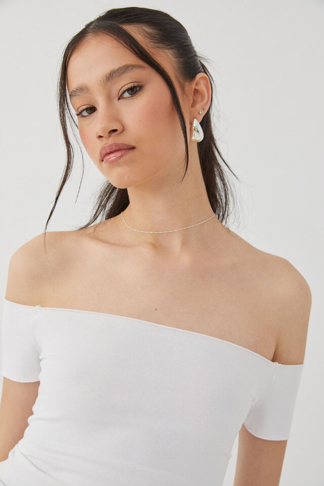 Laura Off Shoulder Tee, WHITE