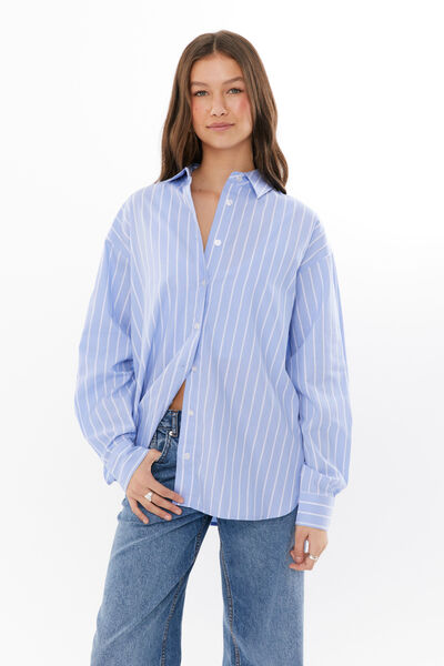 Tatum Oversized Shirt, BLUE STRIPE