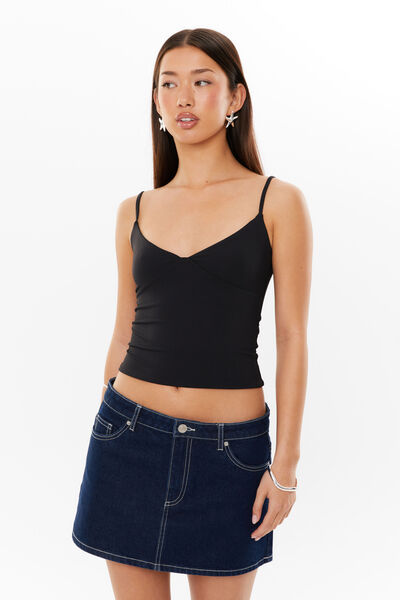 Luxe Strappy V Neck Cami, BLACK