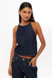 Denim Open Back Halter Top, INDIGO - alternate image 1