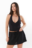 Henley Relaxed Linen Mini Skirt, BLACK - alternate image 1