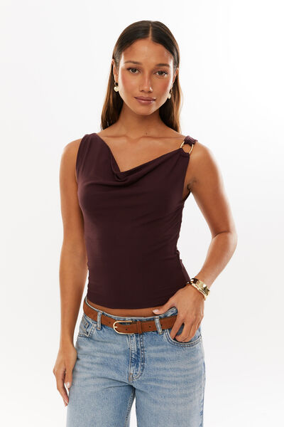 Soft Demi Cowl Neck Top, CHOC CHERRY