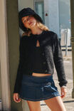 Phoebe Fluffy Knit Cardigan, BLACK - alternate image 1