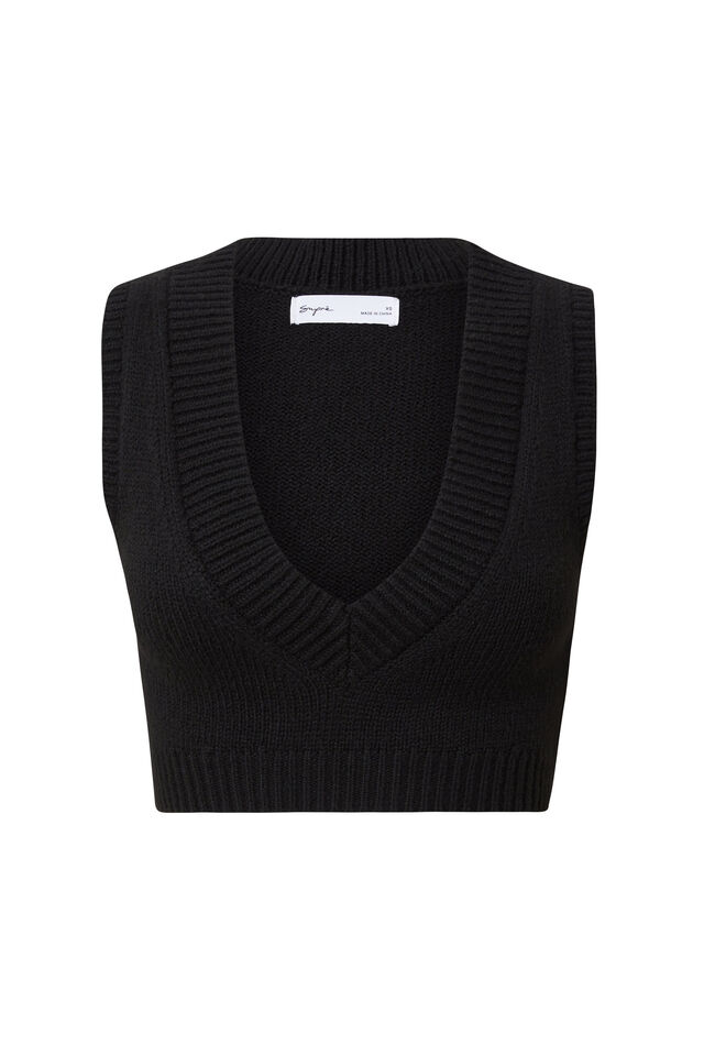 Paris V Neck Knit Vest, BLACK