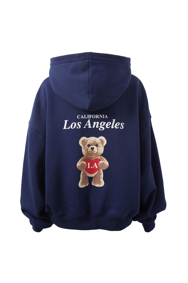 LA Bear Oversized Fleece Hoodie, ROYAL NAVY/LA BEAR