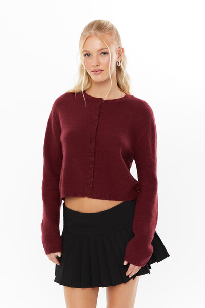 Brydie Button Through Cardigan, DARK PLUM
