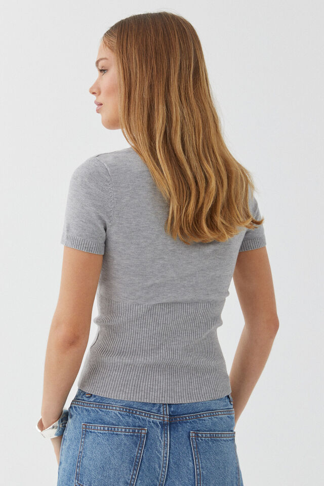 Stella Short Sleeve Knit, GREY MARLE